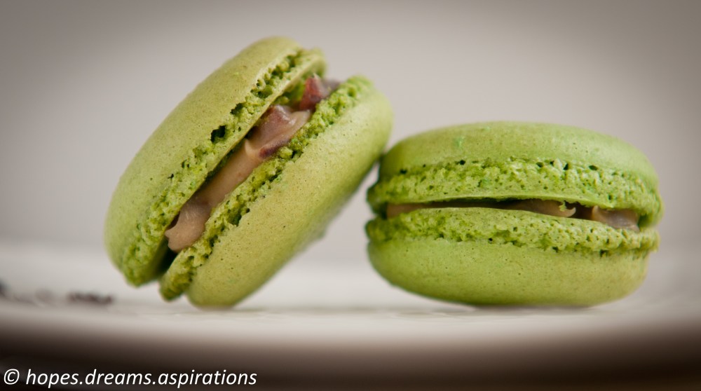 green tea macaron with red bean mascarpone